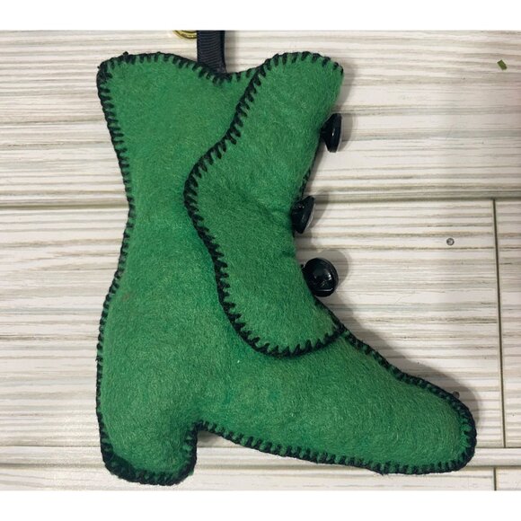 Handmade Felt Boot Christmas Ornaments with Buttons Set Of 2 Green & Red - Picture 2 of 5